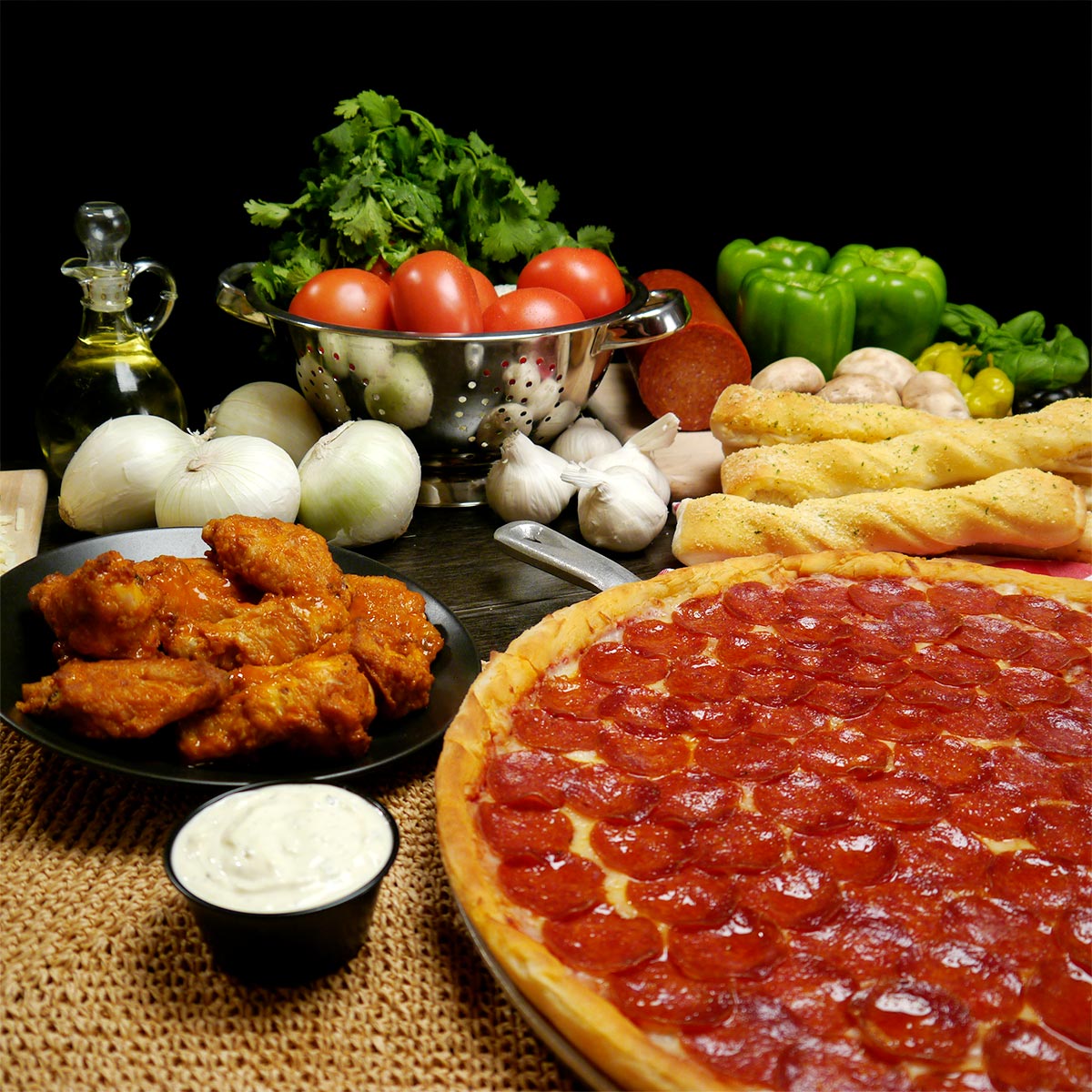Valentino's Award-winning pizza, pasta, salad, breadsticks
