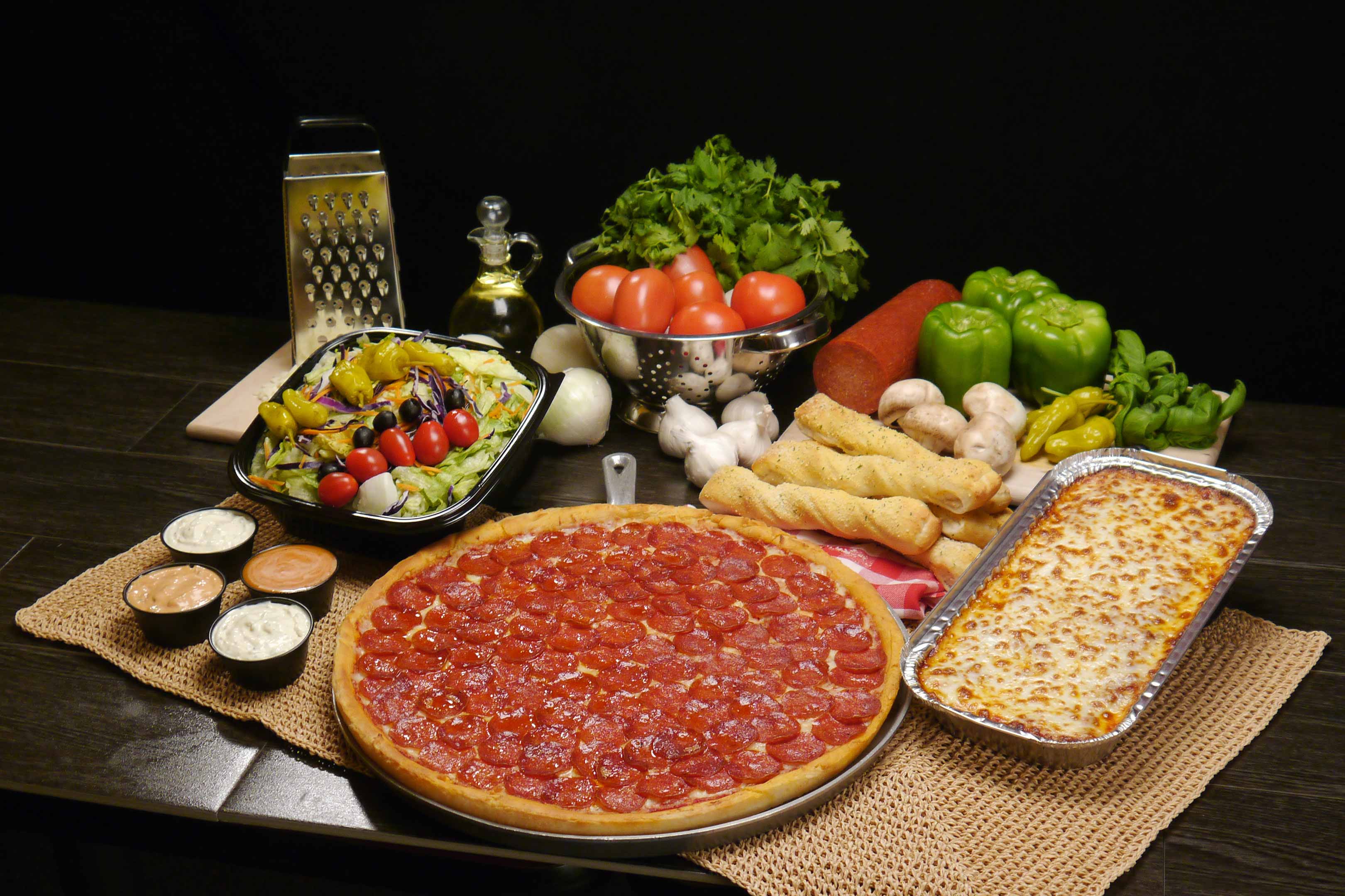 Valentino's Award-winning pizza, pasta, salad, breadsticks